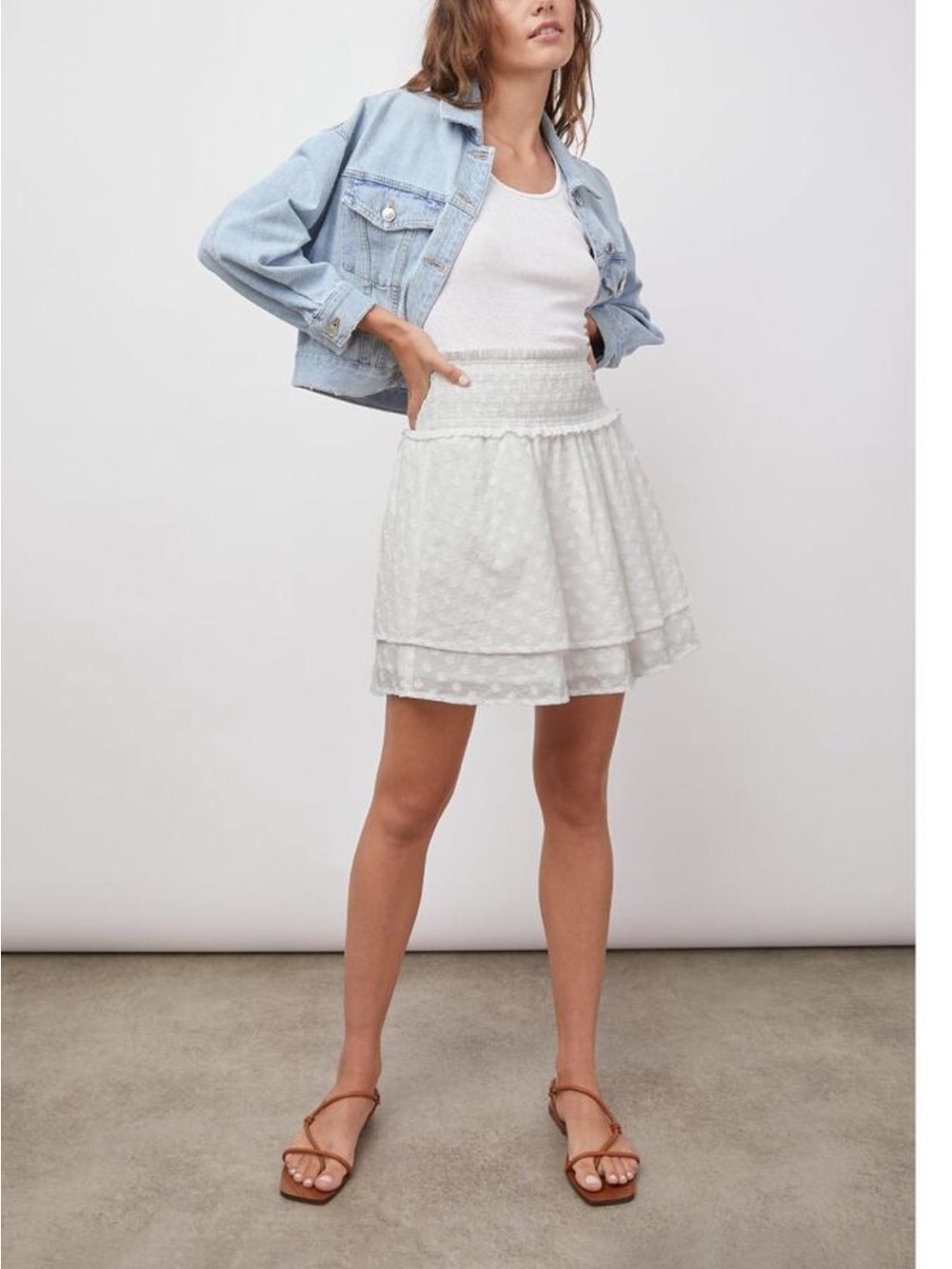Rails ADDISON White Embroidered Smocked-Waist Skirt in size small